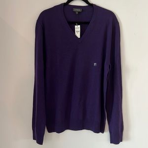 *NWT* Express Men's Solid Merino Wool V-Neck Sweater - Purple - Size Large